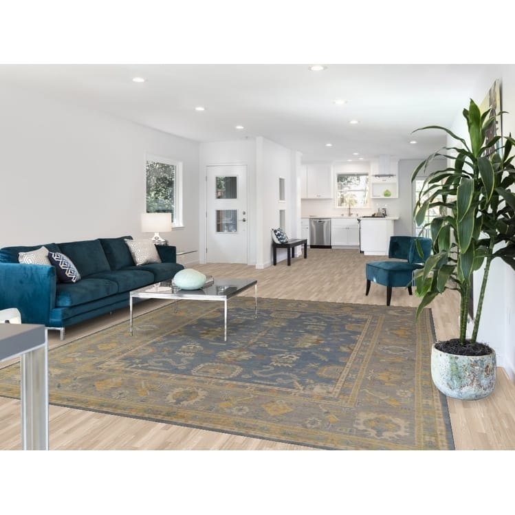 Hand Knotted Oriental 100% Wool Carpet Transitional All-Over Navy Blue & Blues Oushak Area Rug - 9' 9'' X 8' 2''