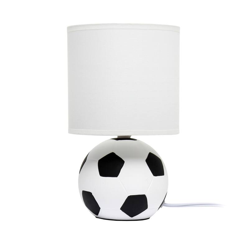 10.7 in. White and Black Finish Soccer Ball Table Lamp with White Shade, Sturdy Table Lamp for Living Rooms and Bedrooms