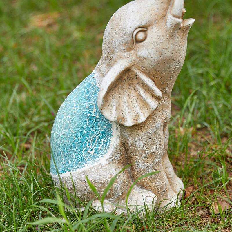 Glitzhome Faux Granite Mosaic Sitting Elephant Sea Horse Mermaid Garden Statue Ocean Figurine
