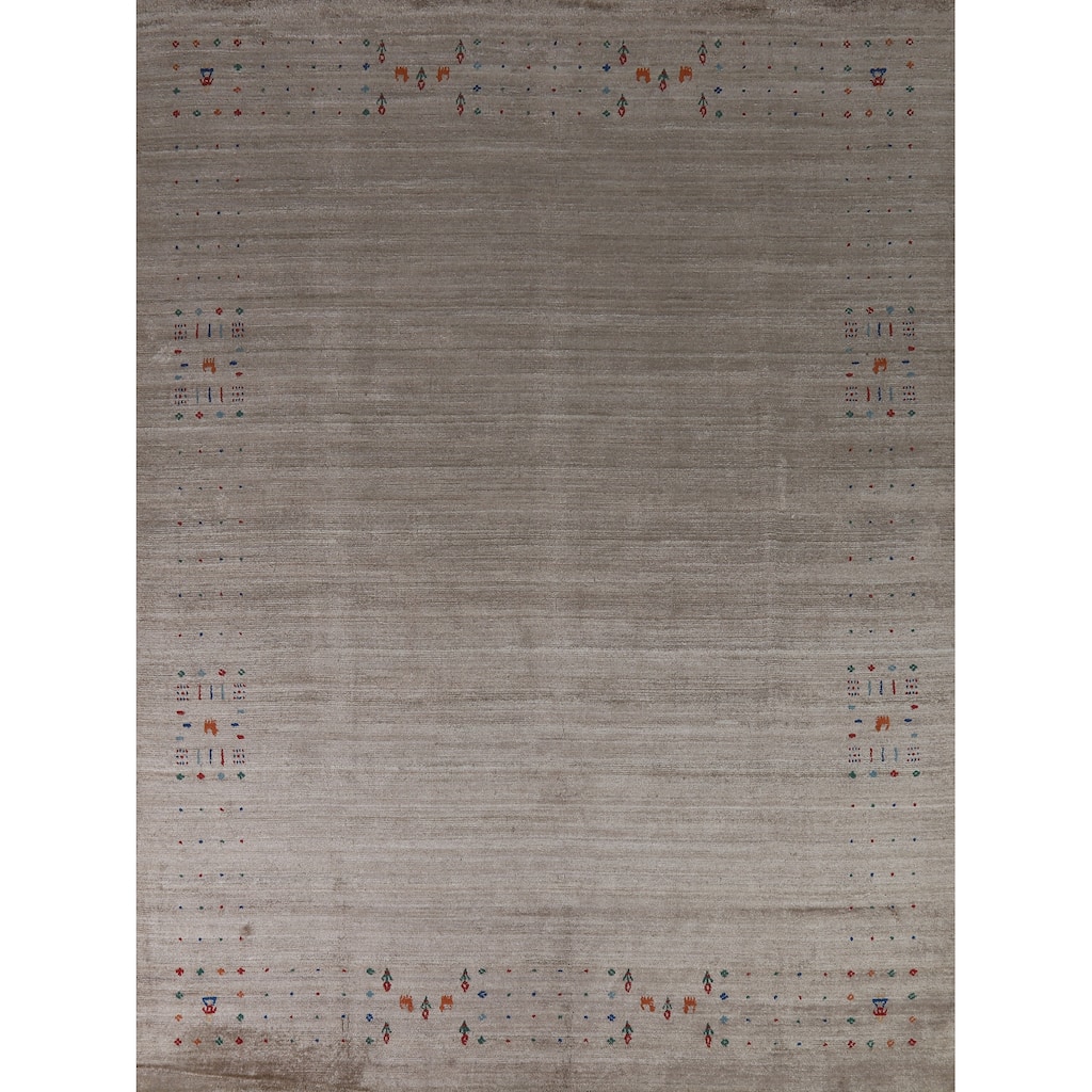 Hand Knotted Oriental 100% Wool Carpet Tribal Tribal Greys & Charcoal Gabbeh Area Rug - 9' 11'' X 8' 0''
