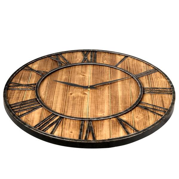 Shop Costway 30 Round Wall Clock Decorative Wooden Clock Come