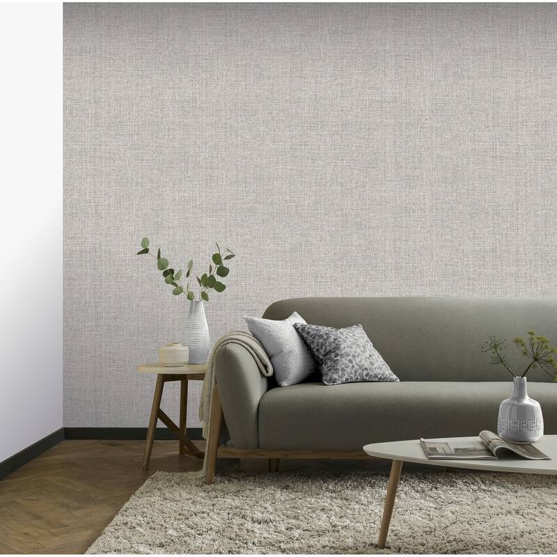 Luxe Hessian Mid Grey Heavyweight Vinyl Wallpaper - 20.8 in W x 33ft L - Double Roll