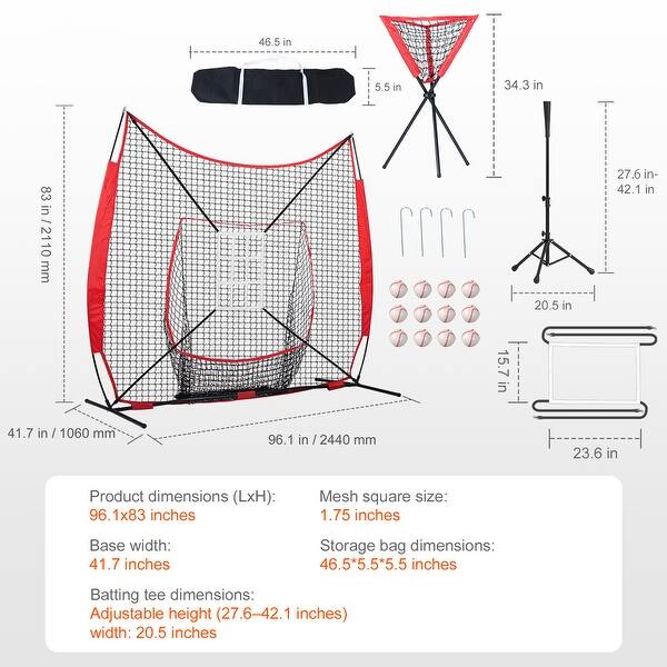 dimension image slide 2 of 3, 7x7 ft Baseball Softball Practice Net with Carry Bag and Strike Zone