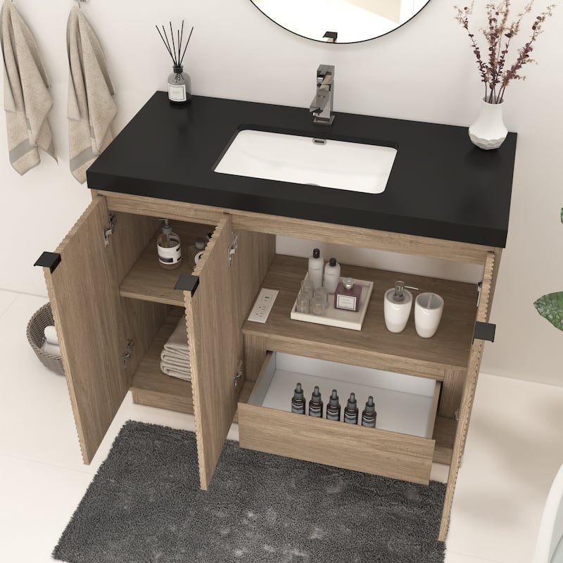Milano 42" Freestanding (R) Bathroom Vanity with Black Acrylic Sink