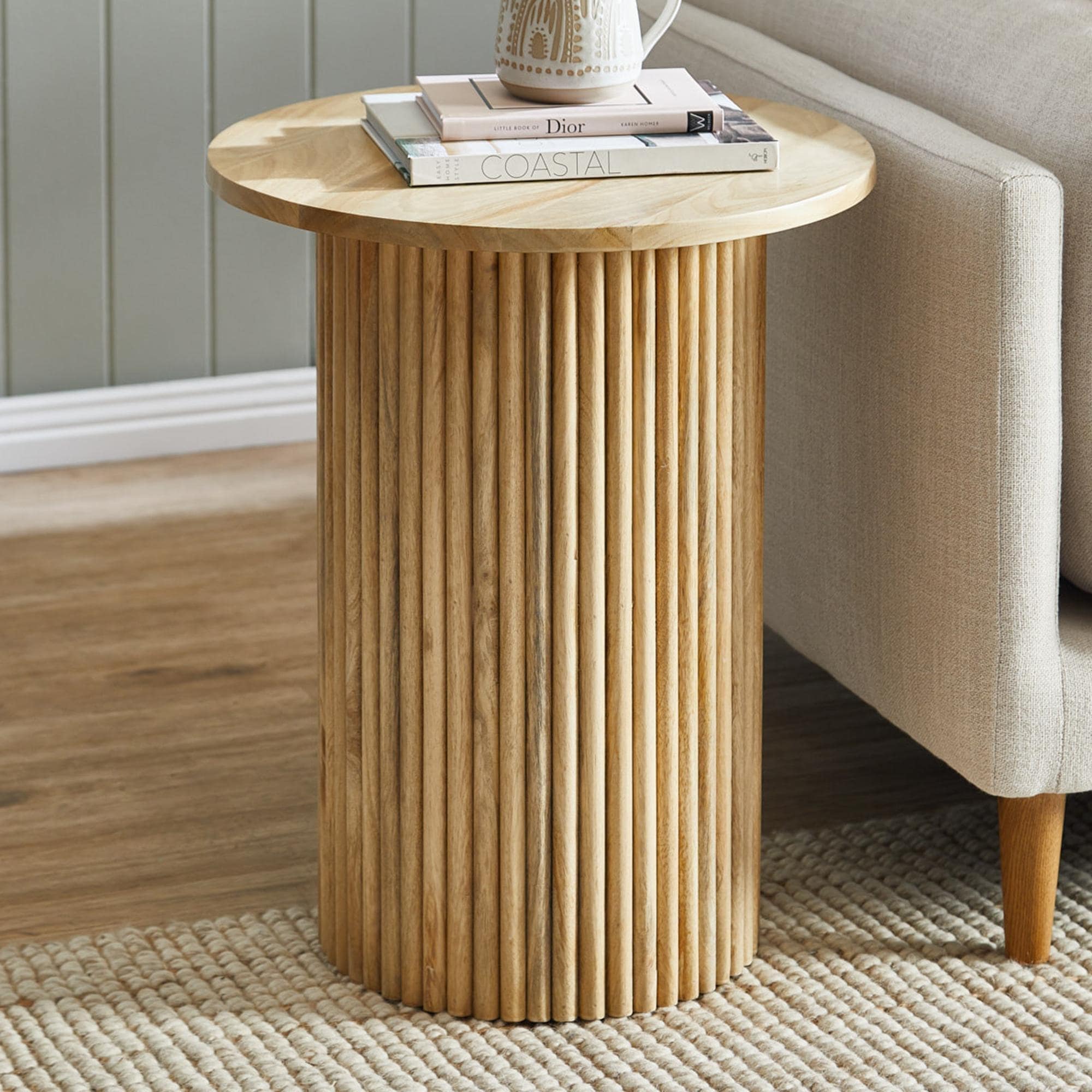 Round Wood End Table Fluted Pedestal Side Table Bed Bath Beyond 38083835