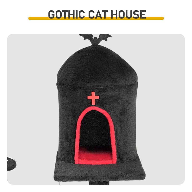 53" Gothic Cat Tree with Coffin Bed, Condo, Scratching Posts & Toys - 31.5 x 32.3 x 53.5 In