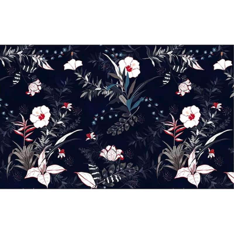 GK Wall Design Dark Floral Leaves White and Red Flowers Removable Wallpaper