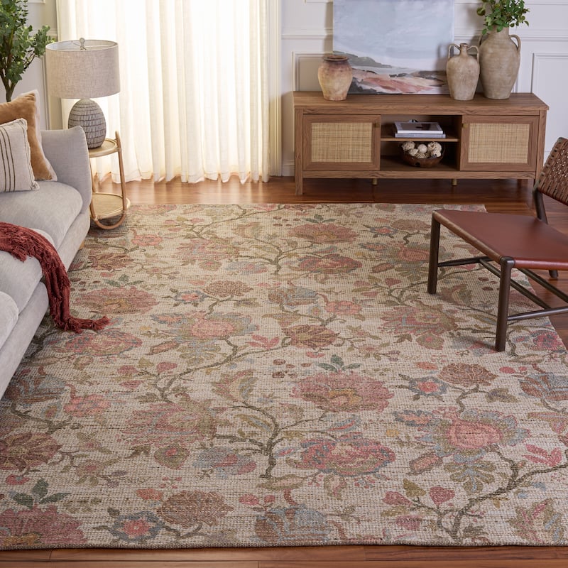 SAFAVIEH Handmade Saffron Aniko Jute & Chenille Rug - 9' x 12' - Ivory/Pink