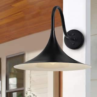 Farmhouse Matte Black 1-Light Metal Frame Outdoor Wall Light Fixture