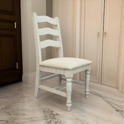 Ziay Side Dining Chair Set of 2, Ladder Back, Turned Legs, Ivory Upholstery