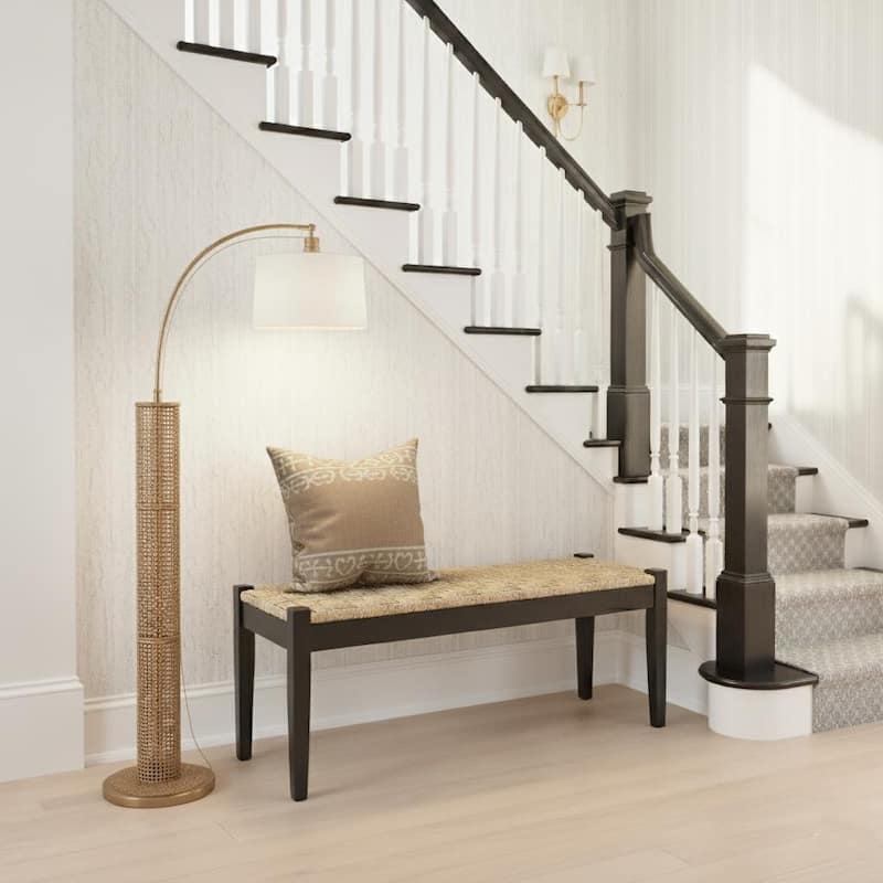 M4H Shambles Acacia Solid Wood Seagrass Woven Entryway Bench