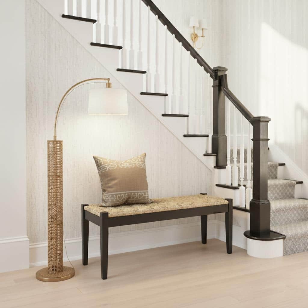 M4H Shambles Acacia Solid Wood Seagrass Woven Entryway Bench