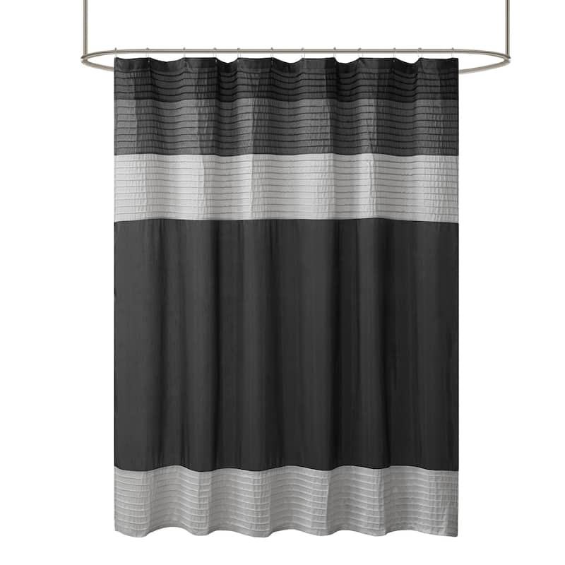 Madison Park Infinity Black Pieced Faux Silk Shower Curtain