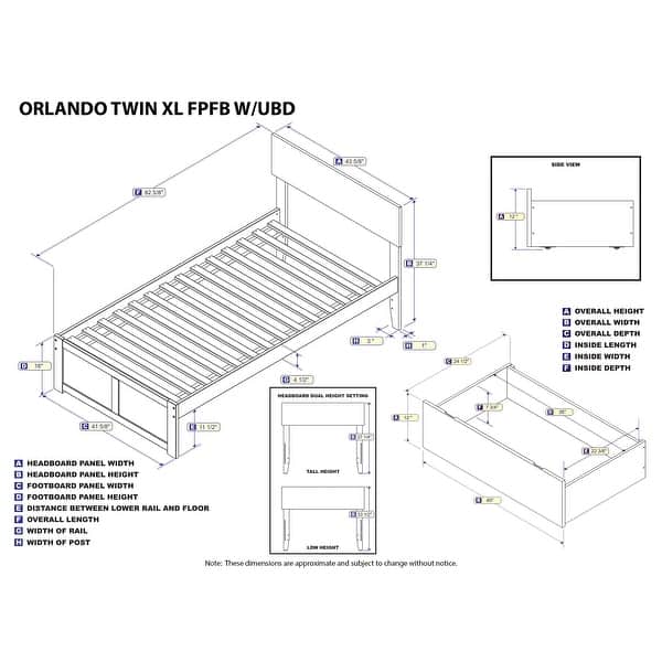 Orlando Twin XL Platform Bed with Footboard and 2 Storage Drawers in Grey