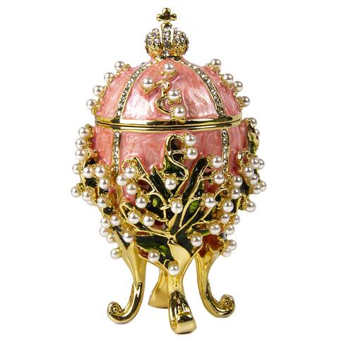 Imperial Faberge Egg Lilies of the Valley w/ Portraits Surprise in Pink (Small)