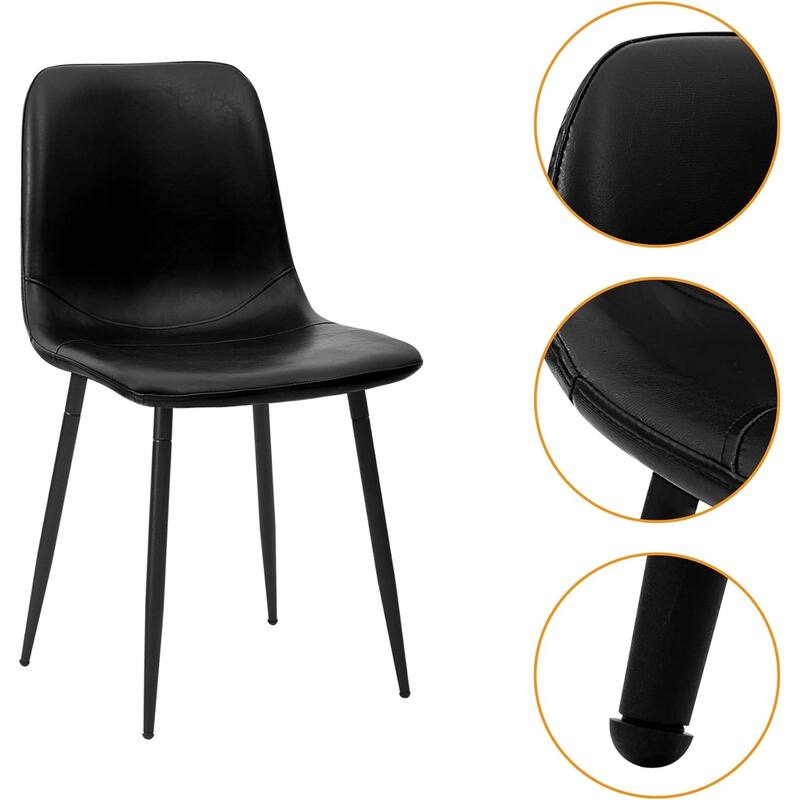 CangLong Living Monte Dining Chair in Black Faux Leather and Black Powder Coat Finish, set of 2, Black