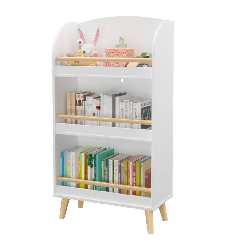 Anmytek White Arched Top Kids Bookshelf Nursery and Playroom Storage with Pine Legs