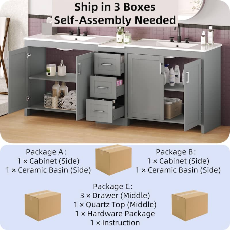 Christopher Knight Home - Vesper Ceramic Dual Sink 84" Vanity