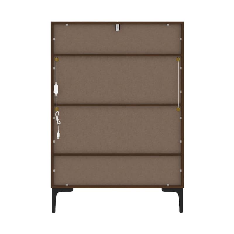 Walnut Glass Bookcase Bookshefl w/Cabinet Storage LED Display Shelves Bathroom or Living Room - 31.5"x45.3"