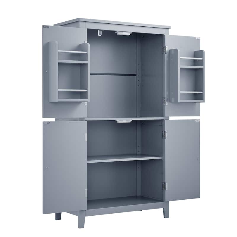 Large Bathroom Waterproof Storage Cabinet with 4 Doors, Shelf