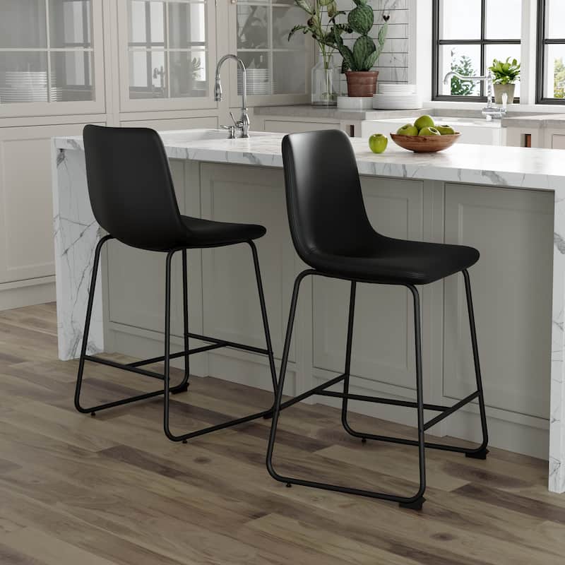 Modern Minimalist PU Leather Bar Stools Set of 2