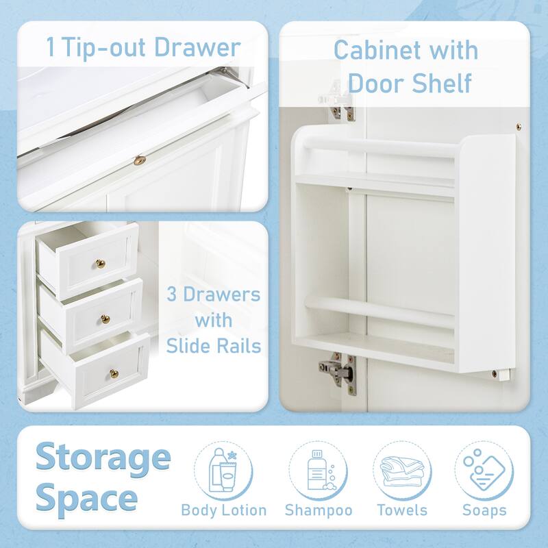30" Bathroom Vanities with Ceramic Sink Set, Tip-Out Drawers, Storage Cabinet with Door Shelf and Soft-Closing Doors