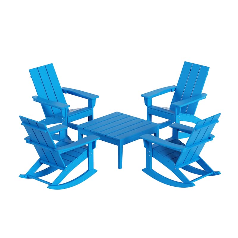 Shoreside 5-Piece Poly All Weather Rocking Chair Conversation Set