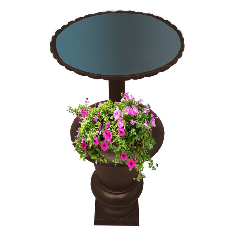 Ornate Round Cast Aluminum Metal 40-in Bird Bath and Planter Vase Combo