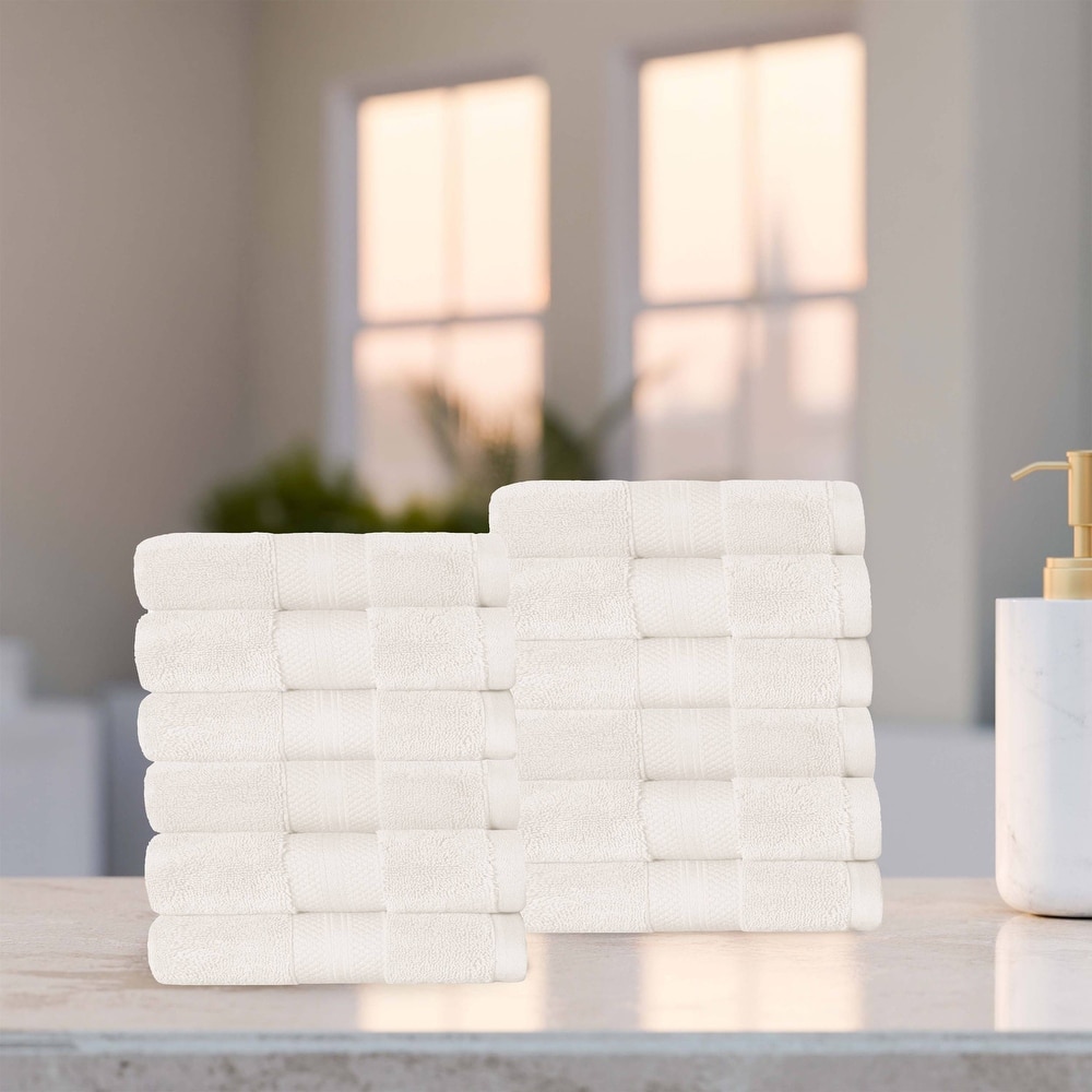 Superior Turkish Cotton Solid Heavyweight Face Towel Set of 12