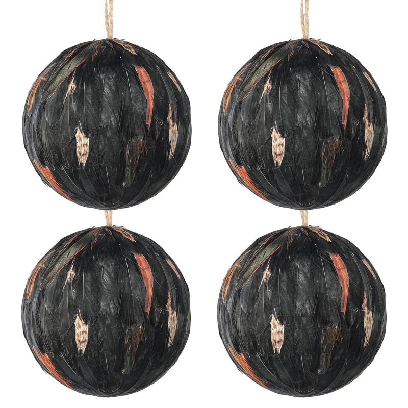 5" Highland Feather Ball Ornament Set of 4