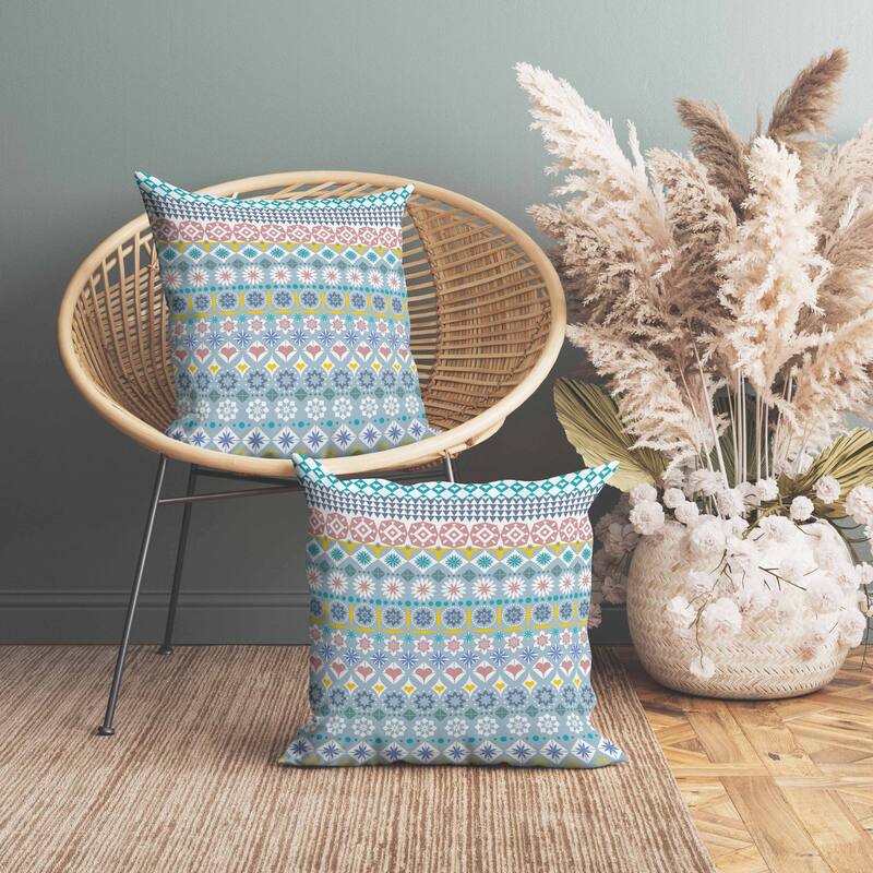 Shape Synergy Indoor/Outdoor Reversible Throw Pillow Light and Blue