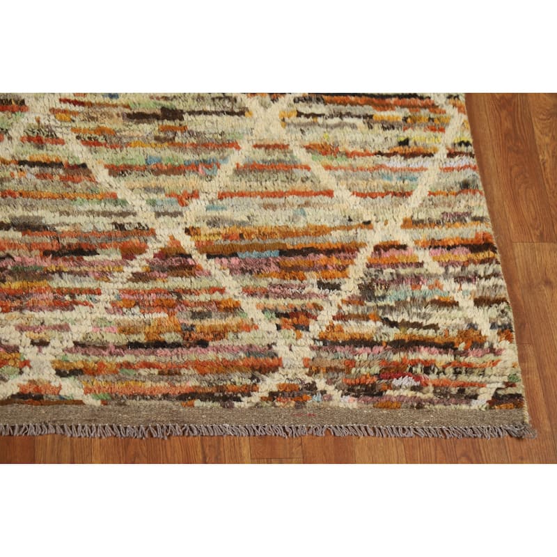 Trellis Moroccan Oriental Rug Handmade Living Room Wool Carpet - 6'6" x 9'9"