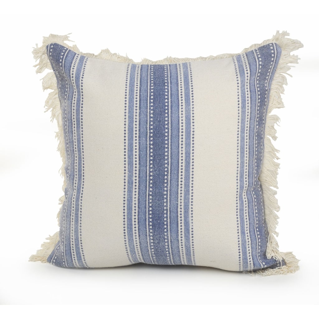 18" Blue and Ivory Striped Square Throw Pillow
