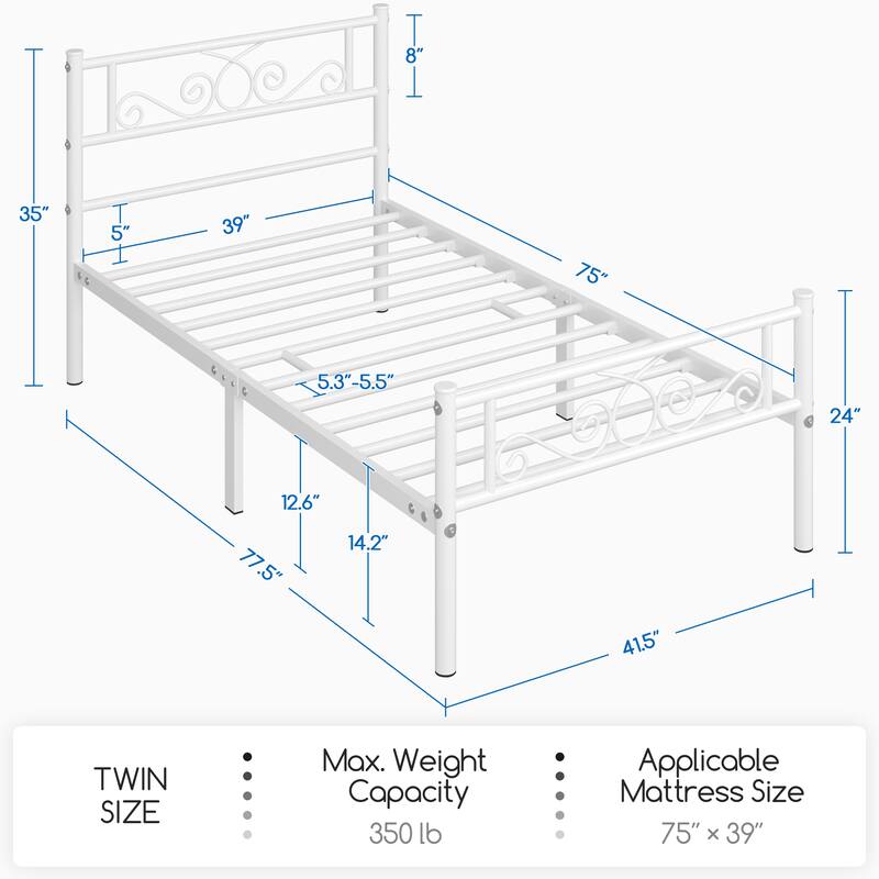 Yaheetech Graceful Scroll Bed Metal-Framed Bed with Footboard