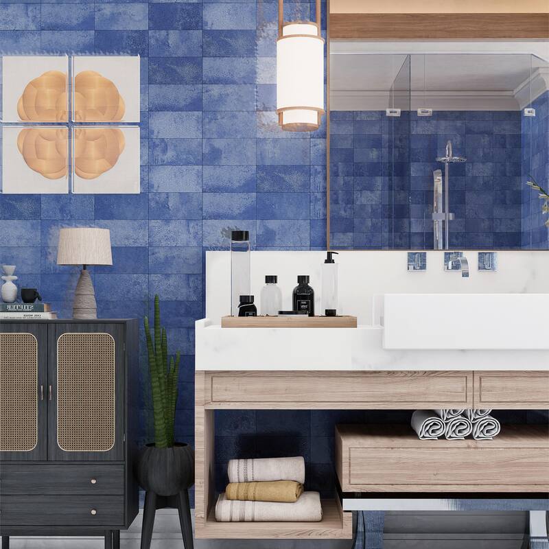 Merola Tile Myst Blue Lava 4" x 8" Ceramic Wall Tile