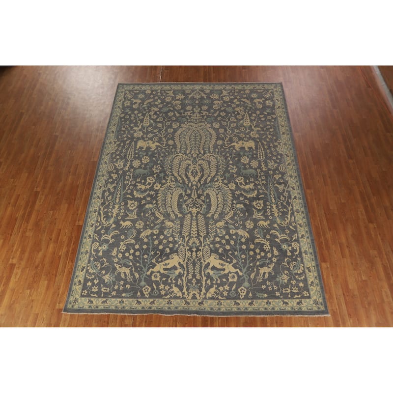 Hand Knotted Oriental 100% Wool Carpet Traditional All-Over Greys & Charcoal Ziegler Area Rug - 12' 2'' X 9' 0''