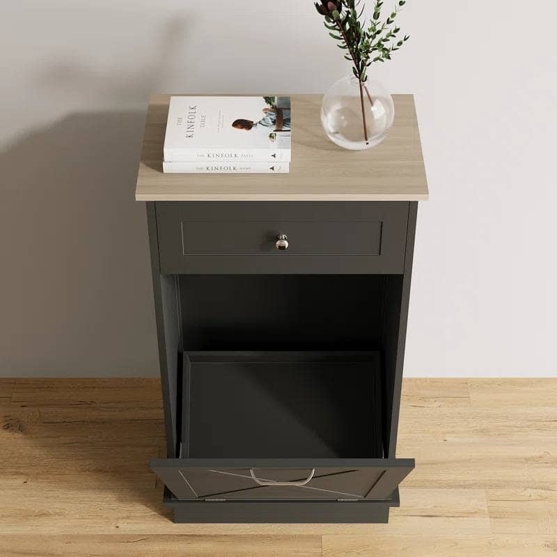 Wood 10-Gallon Tilt-Out Trash Can Cabinet Manual Lift