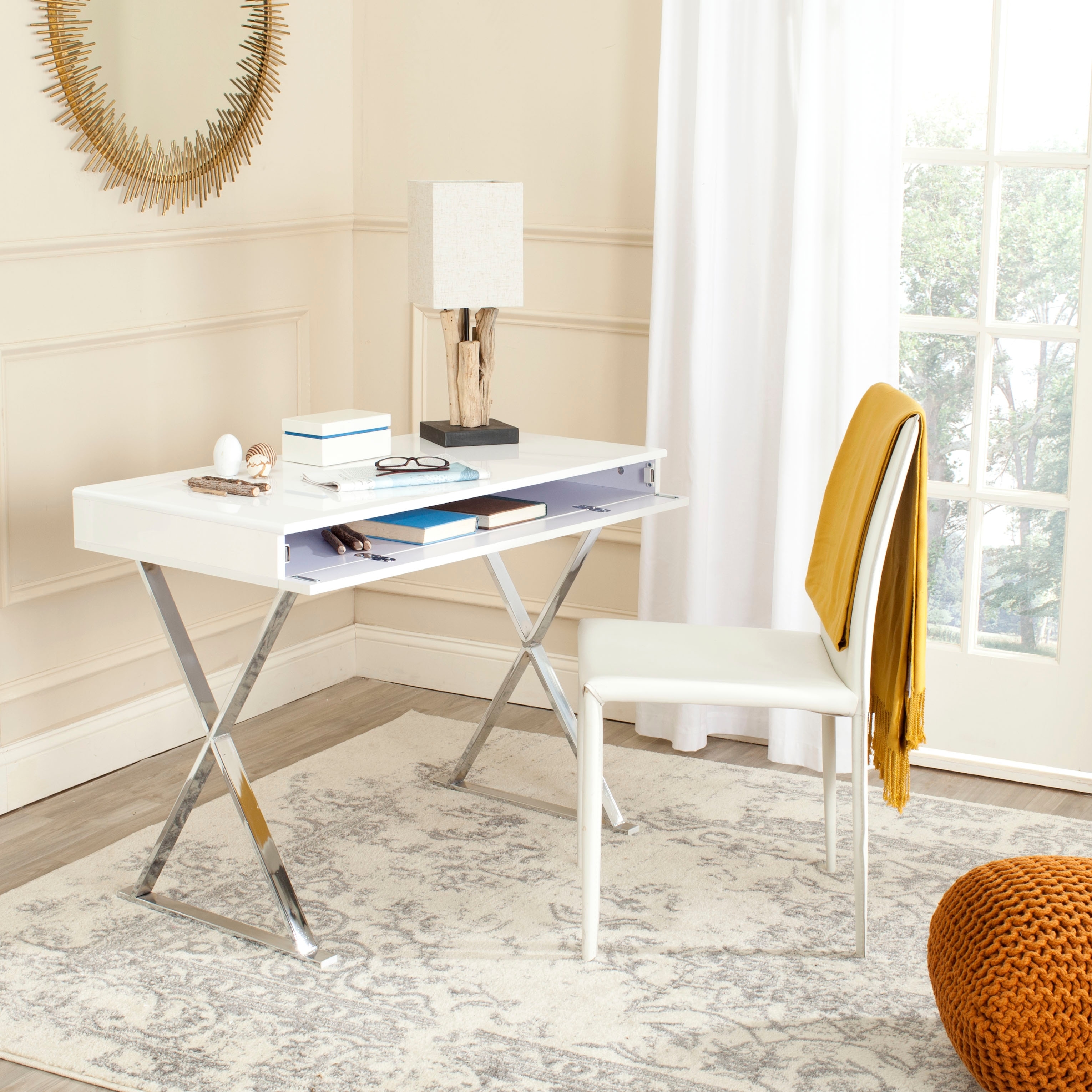 SAFAVIEH Marceline Modern Glam White Chrome Desk On Sale Bed Bath Beyond 40885600