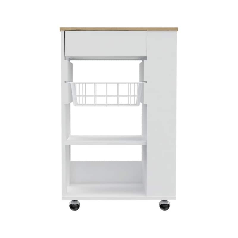 Kitchen Cart, One Drawer, Two Open Shelves, Four Casters -White / Light Oak