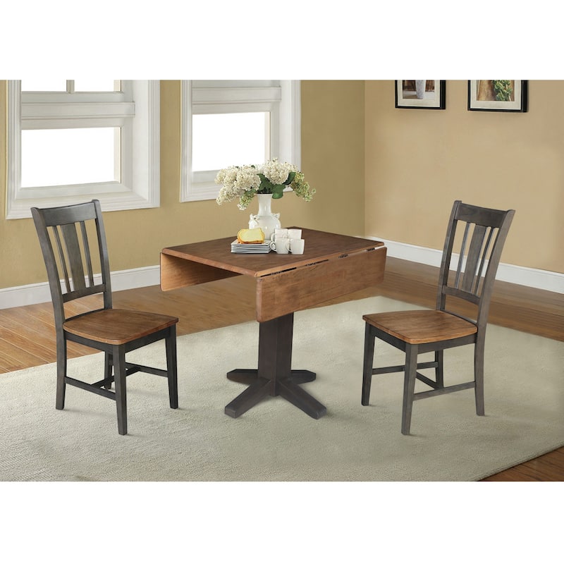 36" Solid Wood Square Dual Drop Leaf Dining Table with 2 Dining Chairs