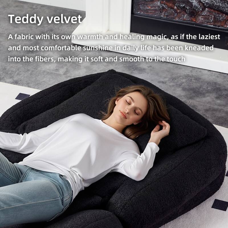 Roomfitters Folding Sofa Chair with 5 Adjustable Positions, Velvet Floor Lounge Chair for Gaming