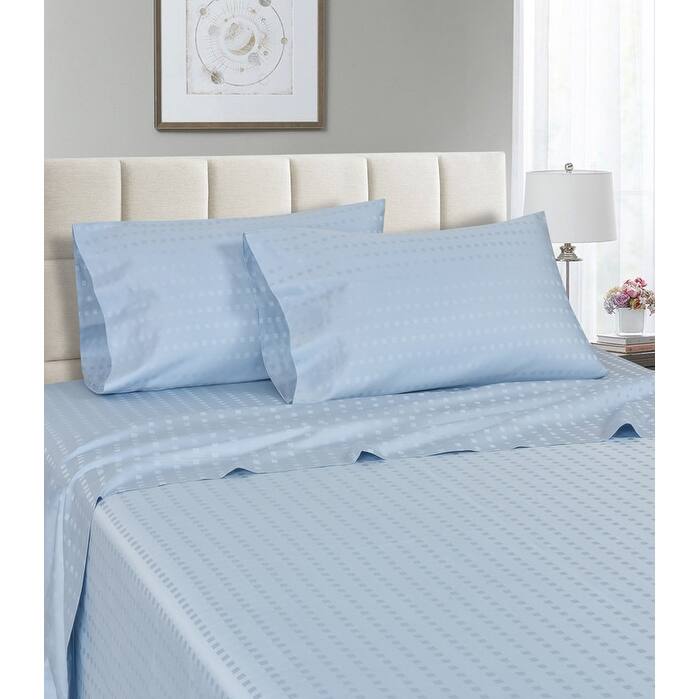 Striped 1200 TC Egyptian Cotton Deep Pocket Bed Sheet Set - Blue - Full