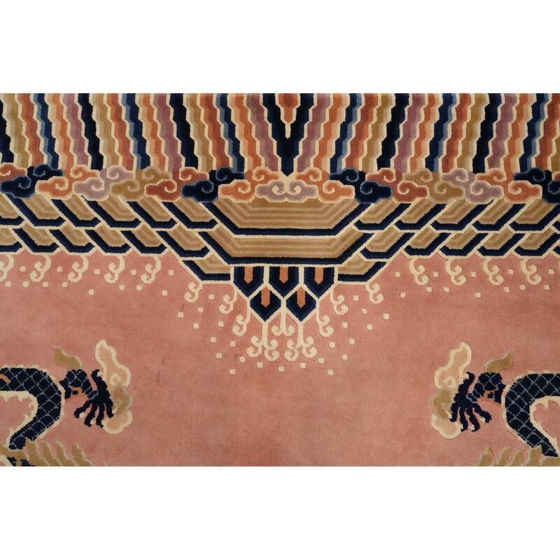 Hand Knotted Oriental 100% Wool Carpet Traditional Geometric Pink Art Deco Area Rug - 11' 1'' X 8' 0''