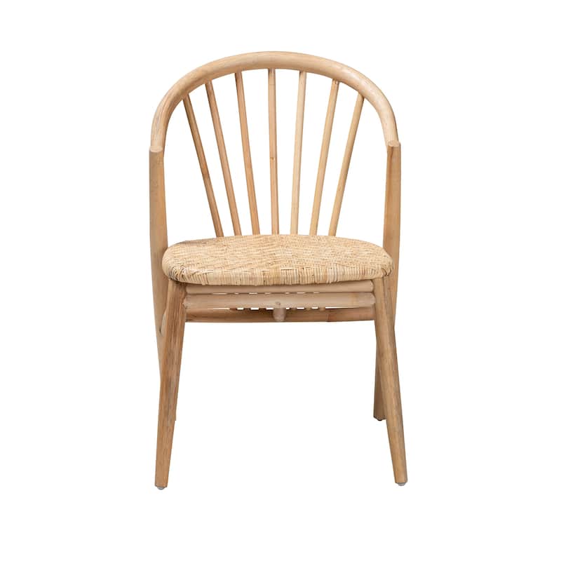Kobe Mid-Century Modern Natural Brown Finished Wood and Rattan Dining Chair