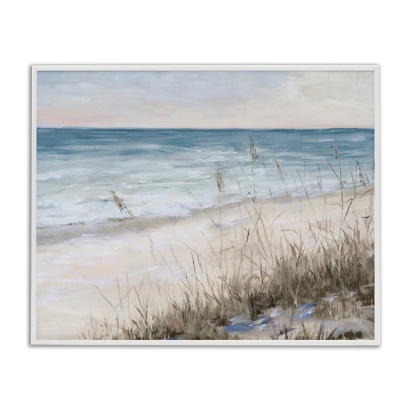 Stupell Traditional Beach Coast Line Tall Grass Soft Sky Framed Wall Art - 30 x 24 - White