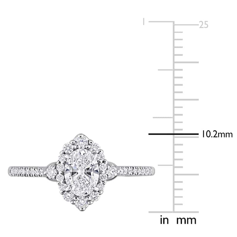 3/4ct TW Oval Round-Cut Lab-Grown Diamond Halo Engagement Ring in 14k White Gold