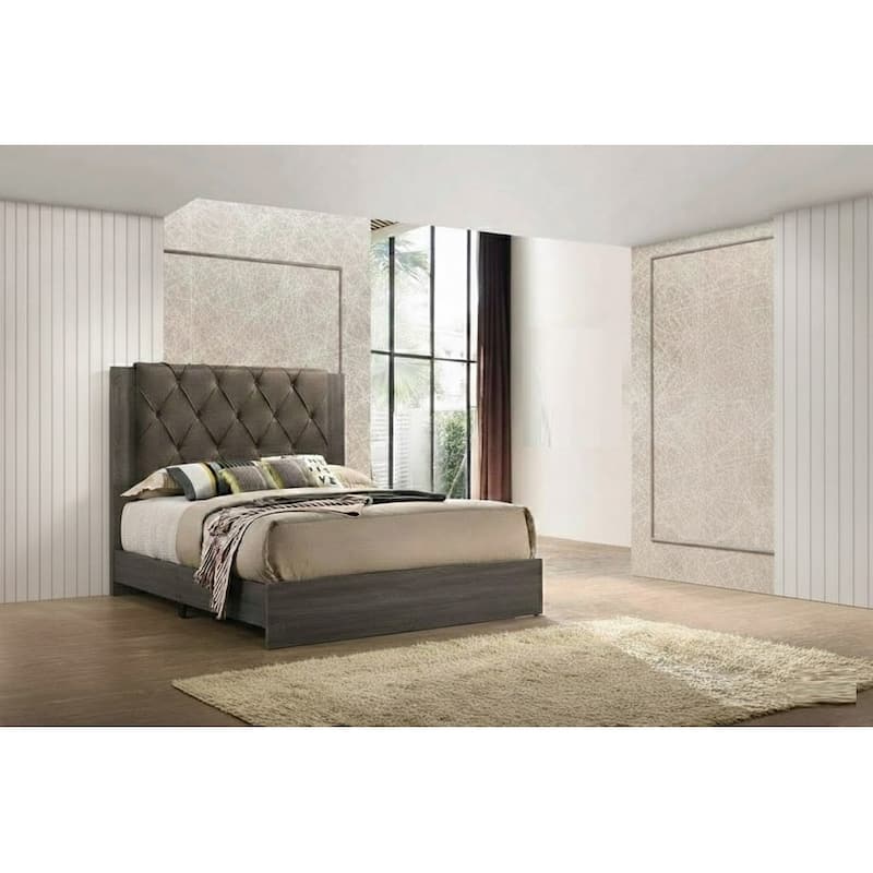 Contemporary Style 1pc Bed Set Padded Upholstered Bed Platform Bed Gray Finish Bedroom Furniture