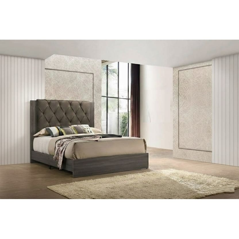 Contemporary Style 1pc Bed Set Padded Upholstered Bed Platform Bed Gray Finish Bedroom Furniture