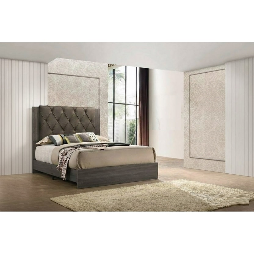 Contemporary Style 1pc Bed Set Padded Upholstered Bed Platform Bed Gray Finish Bedroom Furniture