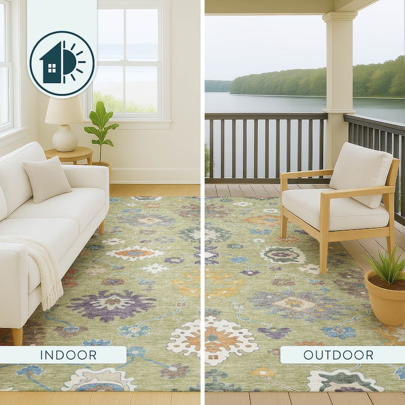 Machine Washable Indoor/ Outdoor Traditonal Delhi Chantille Rug